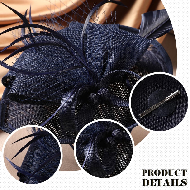Zinniday Tea Party Hat for Women - Derby Fascinator with Detachable Headband (9.64â€œx7.87â€ / Head Circumference 21.5â€œ-23.5â€) - Lightweight Feather & Polyester Navy Blue - Image 5