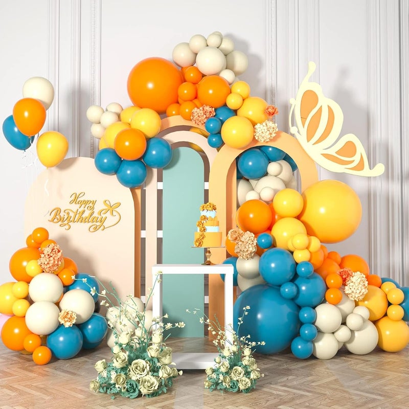 Zikra Balloon Arch Kit, 126Pcs Blue Yellow Orange Balloon Arch Garland Kit With Lemon Yellow Orange And Teal Blue Balloons for Birthday Wedding Baby Shower Party - Image 1