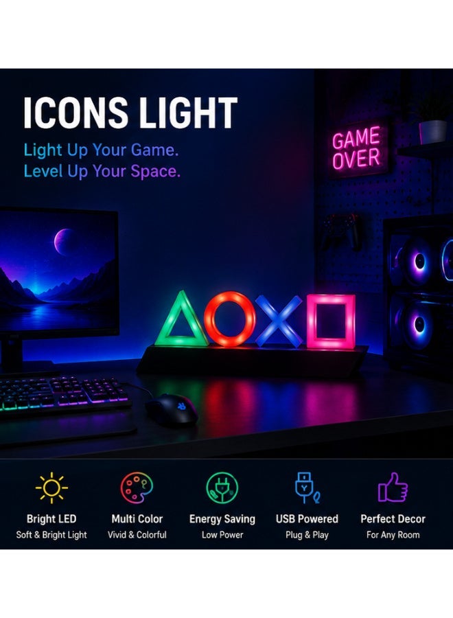 Gaming Icons RGB LED Light – Multi-Color USB Powered Desk Lamp, Gamer Room Decor, Bedroom Night Light & Gaming Setup Accessory - Image 1