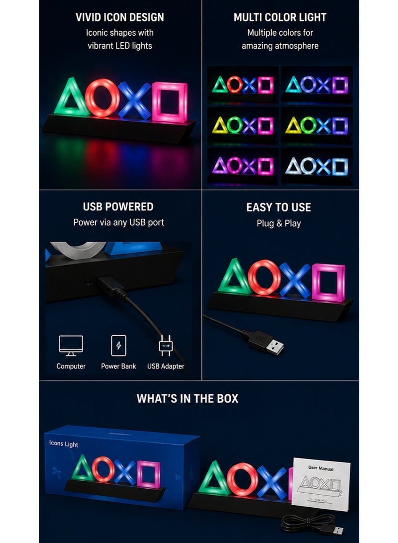 Gaming Icons RGB LED Light – Multi-Color USB Powered Desk Lamp, Gamer Room Decor, Bedroom Night Light & Gaming Setup Accessory - Image 2