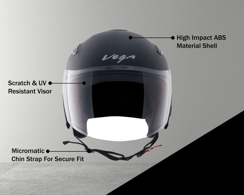 Vega Orion Open Face Motorcycle Helmet with Matte Shell, Shock Absorbing Liner, Comfortable Interior, Ventilated Fit, Durable Build, and Trendy Dull Black Finish Dull Black-L - Image 5