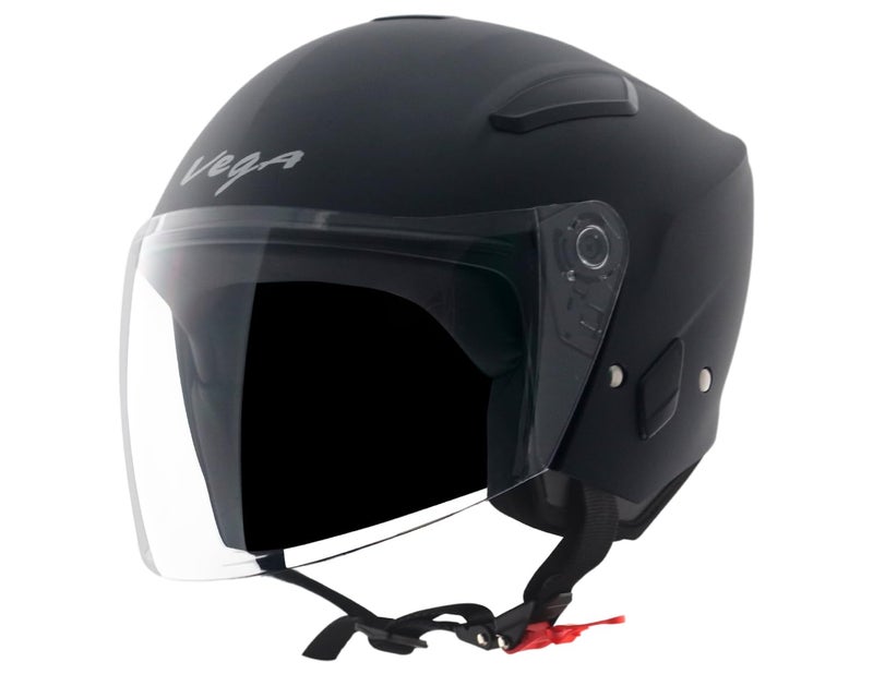 Vega Orion Open Face Motorcycle Helmet with Matte Shell, Shock Absorbing Liner, Comfortable Interior, Ventilated Fit, Durable Build, and Trendy Dull Black Finish Dull Black-L - Image 1