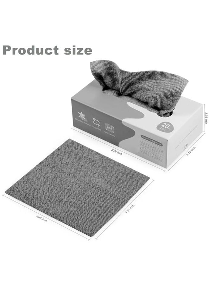 Microfiber Cleaning Cloth Rags in A Box (20 Count) -7.9" x 7.9" Reusable Microfiber Towels for Cars - Edgeless Terry Towels,Small Microfiber Towel for Home, Kitchen (Gray)