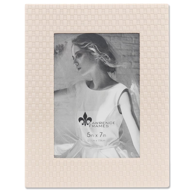 Lawrence Frames Vegan Leather Picture Frame Weave Design 5x7 Cream