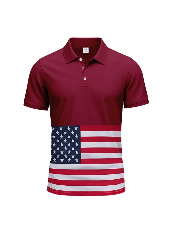 American Style Summer Men's Thin Quick Dry Ice Silk National Flag Print Breathable Polo Shirt Casual Short Sleeve Loose Fit - Image 1