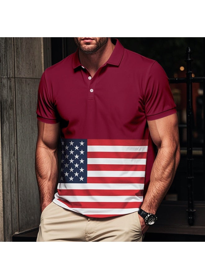 American Style Summer Men's Thin Quick Dry Ice Silk National Flag Print Breathable Polo Shirt Casual Short Sleeve Loose Fit - Image 2