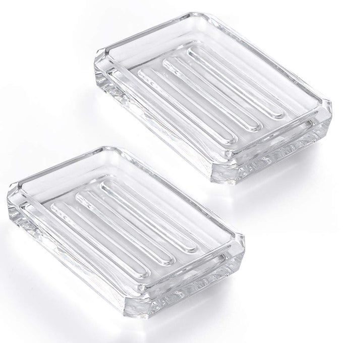 2PACK GLASS BAR SOAP DISH DECORATIVE SOAP SAVER TRAY FOR SHOWER BATHTUB BATHROOM SINK KITCHEN SINK SQUARE