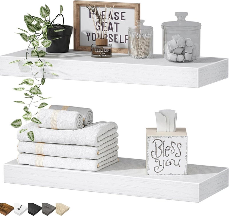 QEEIG White Bathroom Shelves Wall Shelf Over Toilet Small 16 inch Set of 2 (008-40W) - Image 1