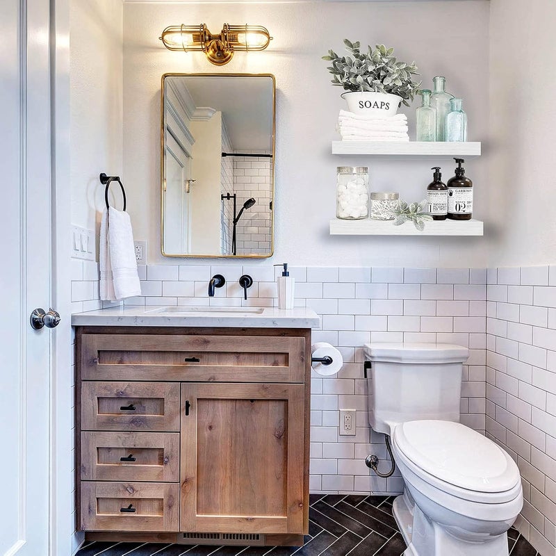QEEIG White Bathroom Shelves Wall Shelf Over Toilet Small 16 inch Set of 2 (008-40W) - Image 2