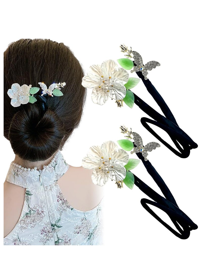 Excefore Camellia Flower Hair Bun Maker, 2 Pcs Tie Dye Deft Bun Hair Bun for Women, Elegant Lazy Hair Curler, Crystal Hair Bun Maker, French Hairstyle Twist Bun Maker - Image 1