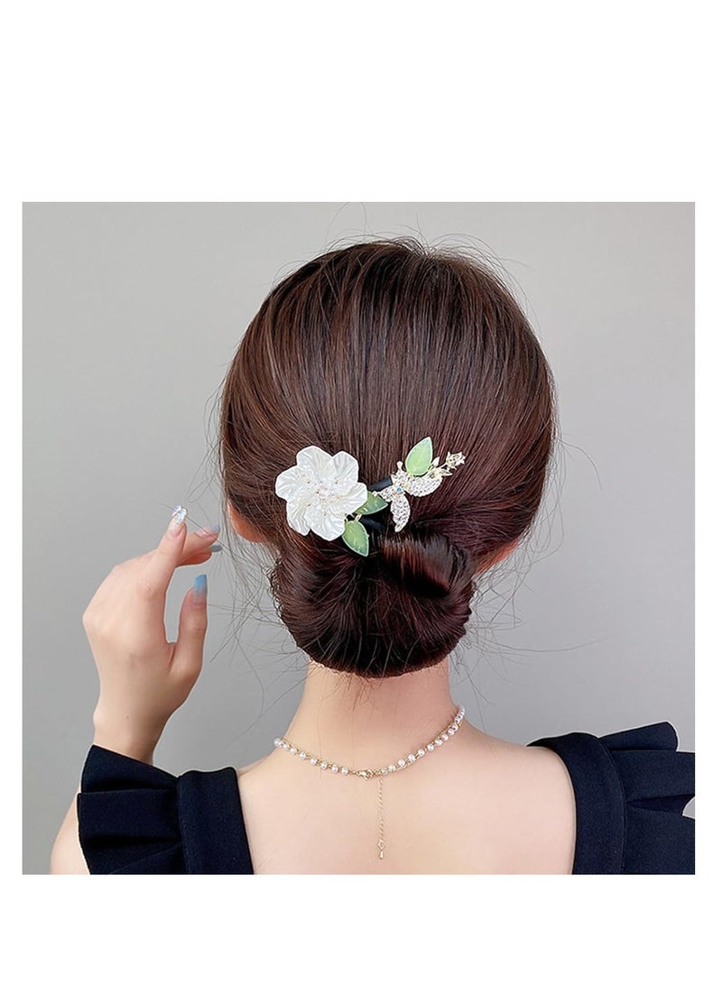 Excefore Camellia Flower Hair Bun Maker, 2 Pcs Tie Dye Deft Bun Hair Bun for Women, Elegant Lazy Hair Curler, Crystal Hair Bun Maker, French Hairstyle Twist Bun Maker - Image 3
