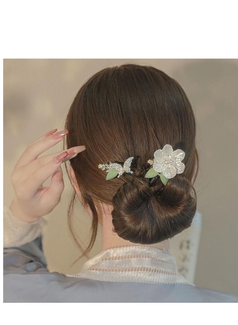 Excefore Camellia Flower Hair Bun Maker, 2 Pcs Tie Dye Deft Bun Hair Bun for Women, Elegant Lazy Hair Curler, Crystal Hair Bun Maker, French Hairstyle Twist Bun Maker - Image 4