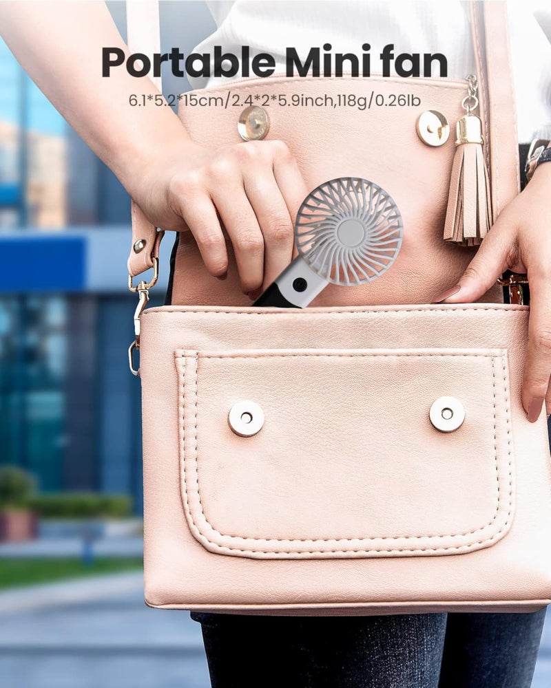 Blushinsta Mini Portable Handheld Fan – Powerful 3-Speed USB Rechargeable Fan with Base | Lightweight, Compact Personal Desk Fan for Girls, Women & Men | 15 cm, Black & White - Image 5