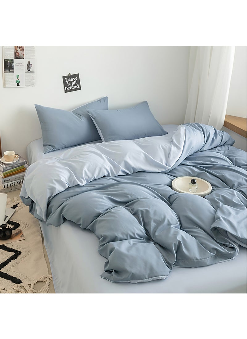 LEFAFA Duvet Cover Set, 4 Pieces Soft Brushed Microfiber Comforter Cover with Zipper Closure, Include 1 Duvet Cover 200x230cm, 1 Flat Sheet and 2 Pillowcase, Full Size(Blue,2m)  - Image 1