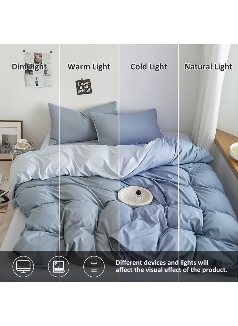 LEFAFA Duvet Cover Set, 4 Pieces Soft Brushed Microfiber Comforter Cover with Zipper Closure, Include 1 Duvet Cover 200x230cm, 1 Flat Sheet and 2 Pillowcase, Full Size(Blue,2m)  - Image 5