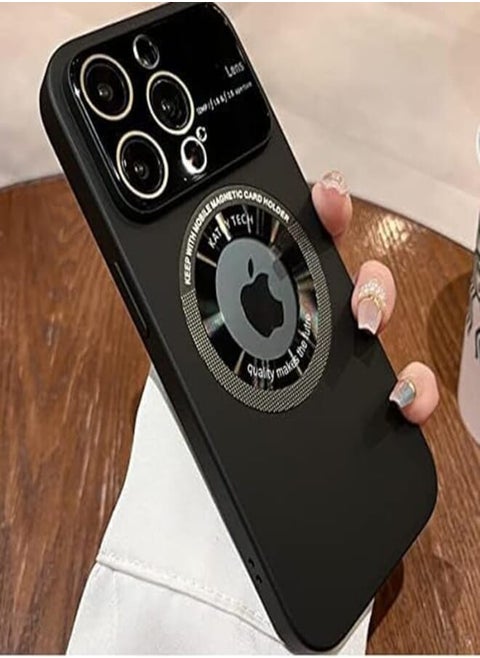 Magnetic For IPhone Case Logo View, Window Glass Lens Camera Protector,Compatible with Magsafe, Women Men Shockproof Hard Slim Matte Cases Cover for IPhone (Black, iphone 12 pro max)