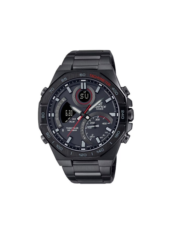 كاسيو ساعة كاسيو إديفيس ECB-950DC-1ADF للرجال بتقنية تاف سولار وبلوتوث، عرض تناظري رقمي مع هيكل وسوار ستانلس ستيل مطلي باللون الأسود – قرص أسود - Image 1