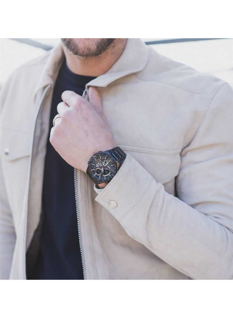 كاسيو ساعة كاسيو إديفيس ECB-950DC-1ADF للرجال بتقنية تاف سولار وبلوتوث، عرض تناظري رقمي مع هيكل وسوار ستانلس ستيل مطلي باللون الأسود – قرص أسود - Image 4