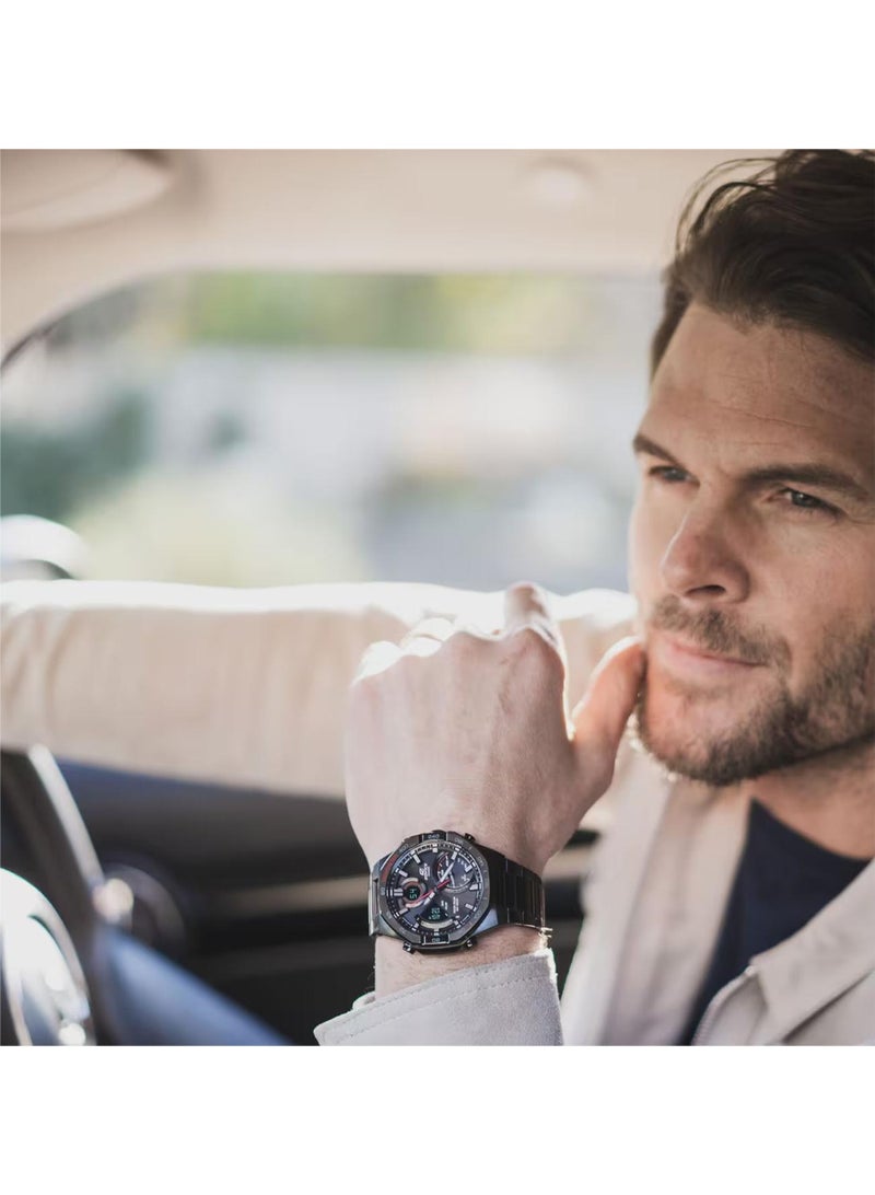 كاسيو ساعة كاسيو إديفيس ECB-950DC-1ADF للرجال بتقنية تاف سولار وبلوتوث، عرض تناظري رقمي مع هيكل وسوار ستانلس ستيل مطلي باللون الأسود – قرص أسود - Image 5