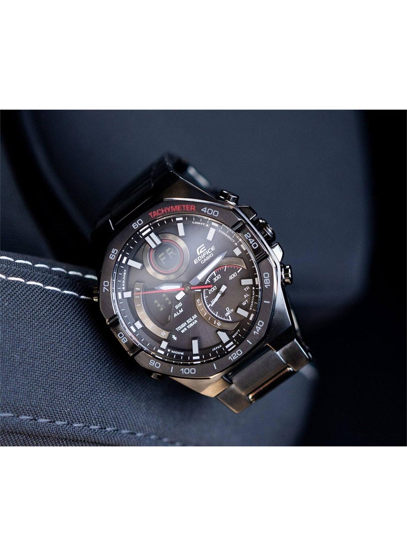 كاسيو ساعة كاسيو إديفيس ECB-950DC-1ADF للرجال بتقنية تاف سولار وبلوتوث، عرض تناظري رقمي مع هيكل وسوار ستانلس ستيل مطلي باللون الأسود – قرص أسود - Image 2