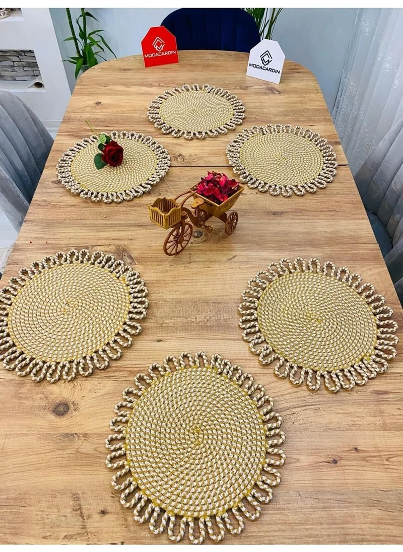 BDZ Deri BDZ Leather Jute Wicker American Service Plate 6 Pieces