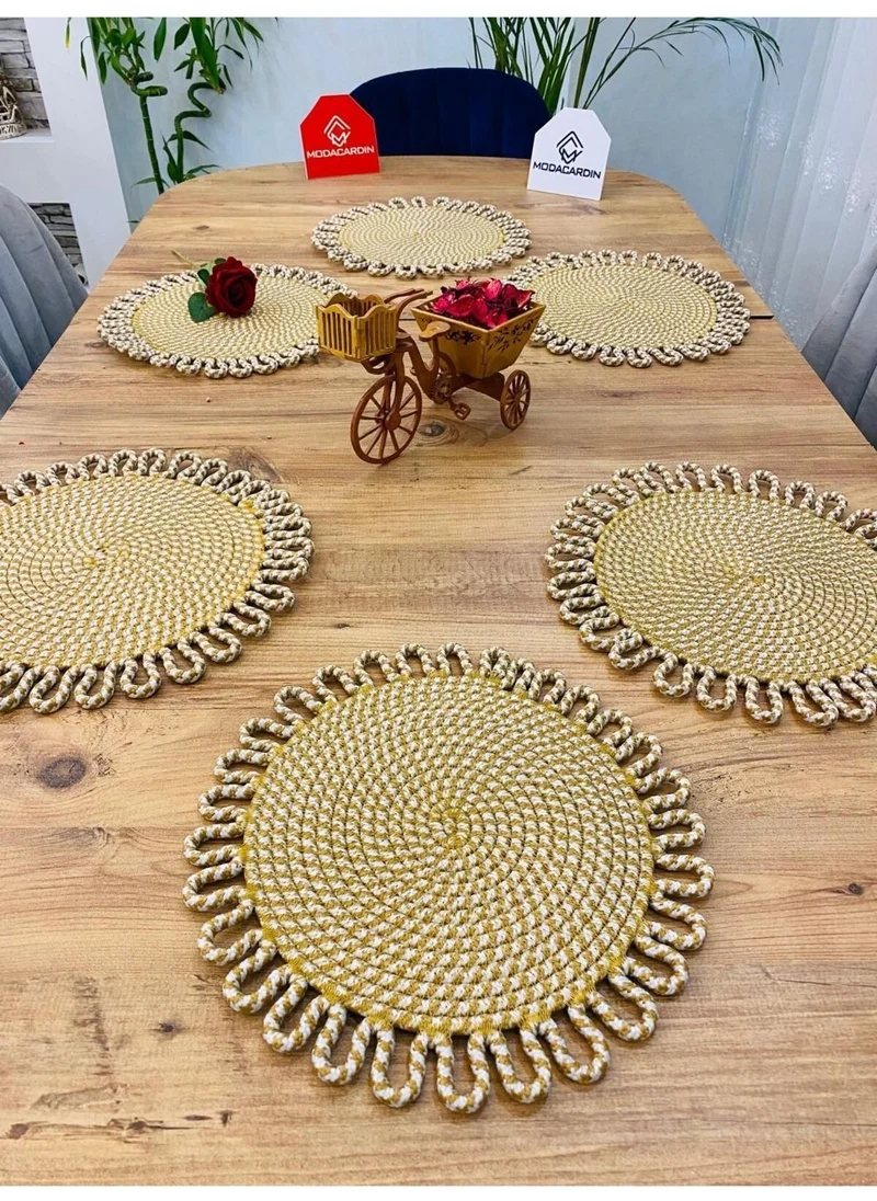 BDZ Deri BDZ Leather Jute Wicker American Service Plate 6 Pieces