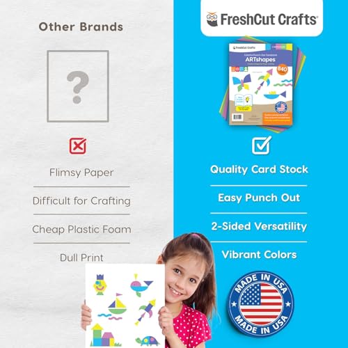 FreshCut Crafts ARTshapes 840 pc Creative Paper Shapes Pack with 70+ Idea Guide - US Made Card Stock - Punch Out Funky DIY Craft Supplies for Whimsical Art Designs, Paper Crafts, and Pattern Play 5 Happy Colors - Image 5
