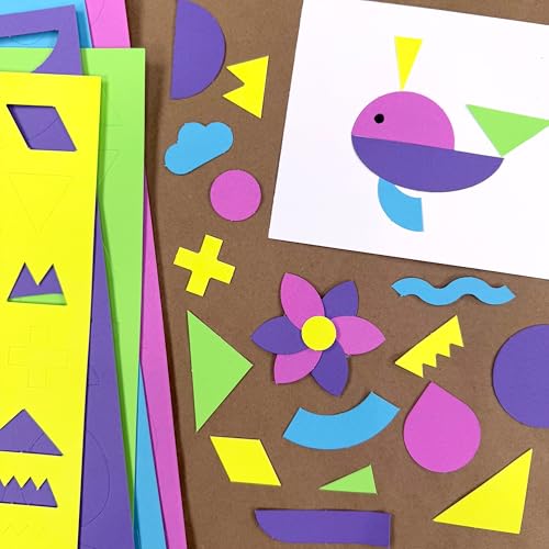 FreshCut Crafts ARTshapes 840 pc Creative Paper Shapes Pack with 70+ Idea Guide - US Made Card Stock - Punch Out Funky DIY Craft Supplies for Whimsical Art Designs, Paper Crafts, and Pattern Play 5 Happy Colors - Image 2