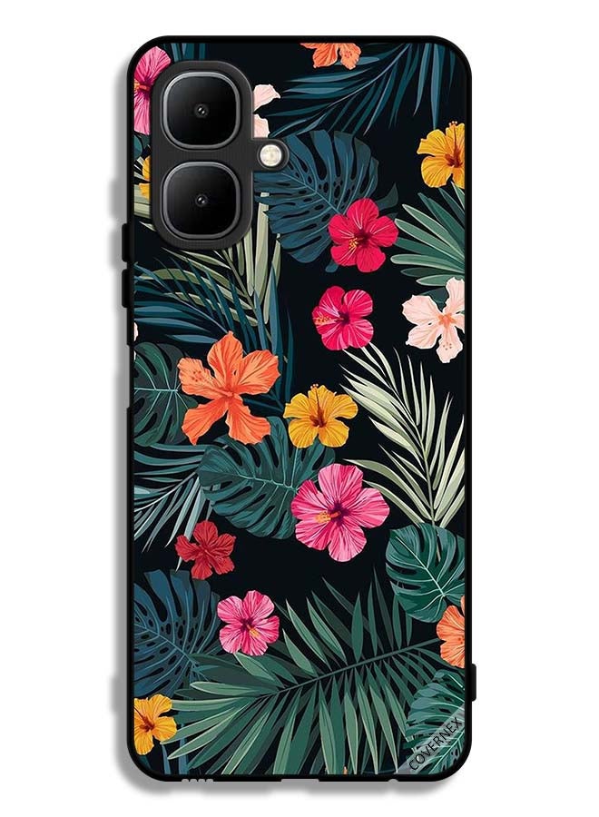 Covernex Tecno Pop 10 Protective Case Cover Multi Color Flowers And Dark Green Feathers