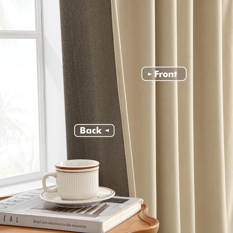 ANRODUO Beige Velvet Curtains 96 Inches Long Blackout Thermal Insulated Soundproof Curtain Privacy Room Darkening Curtains Pinch Pleat Window Drapes for Bedroom Living Room 42 x 96 Inch Set of 2 - Image 4