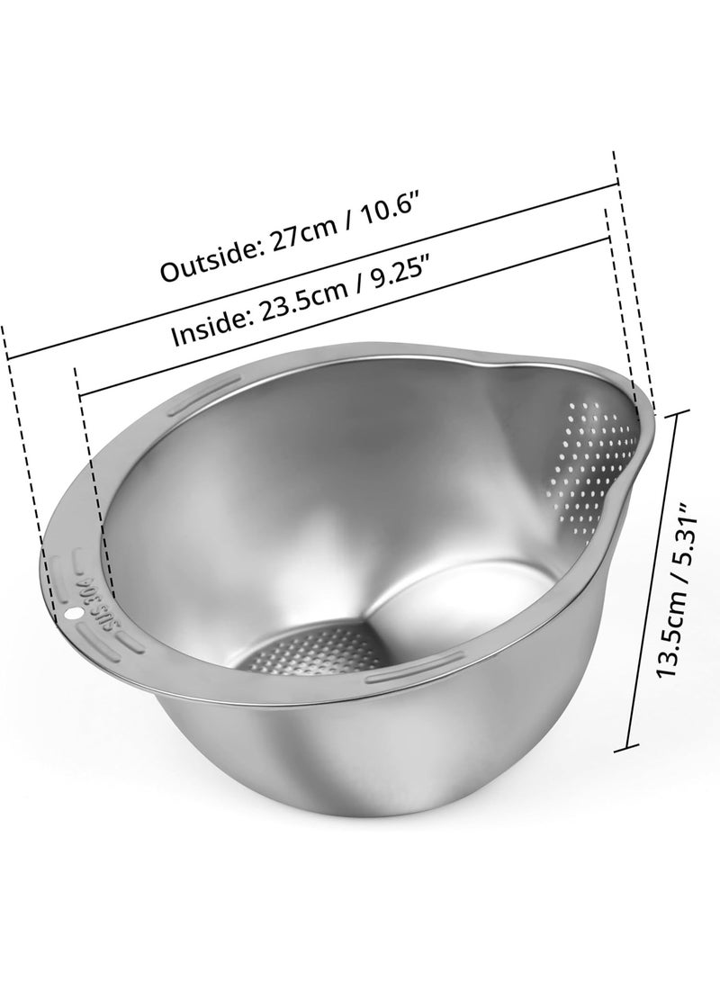 هابي هوم مصفاة غسيل الأرز من الستانلس ستيل الآمن غذائيًا – وعاء تصفية متعدد الاستخدامات لغسل وتنظيف وتصريف الأرز والمكرونة والكينوا والخضروات والفواكه والحبوب – مقاومة للصدأ بفتحات دقيقة تمنع سقوط الحبوب – وعاء متين وسهل التنظيف وآمن للغسالة - Image 2