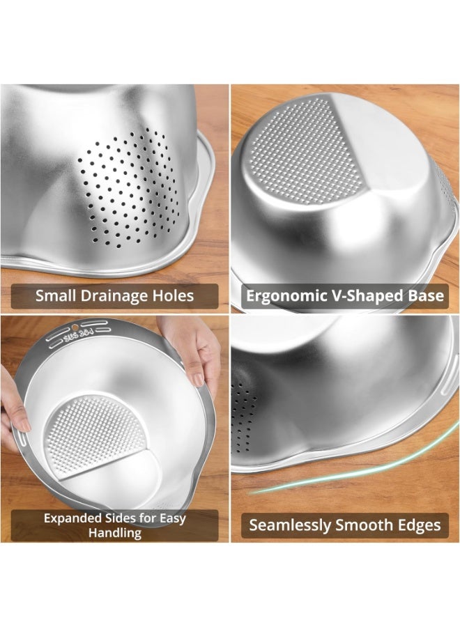 هابي هوم مصفاة غسيل الأرز من الستانلس ستيل الآمن غذائيًا – وعاء تصفية متعدد الاستخدامات لغسل وتنظيف وتصريف الأرز والمكرونة والكينوا والخضروات والفواكه والحبوب – مقاومة للصدأ بفتحات دقيقة تمنع سقوط الحبوب – وعاء متين وسهل التنظيف وآمن للغسالة - Image 3