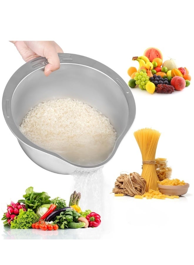 هابي هوم مصفاة غسيل الأرز من الستانلس ستيل الآمن غذائيًا – وعاء تصفية متعدد الاستخدامات لغسل وتنظيف وتصريف الأرز والمكرونة والكينوا والخضروات والفواكه والحبوب – مقاومة للصدأ بفتحات دقيقة تمنع سقوط الحبوب – وعاء متين وسهل التنظيف وآمن للغسالة - Image 1