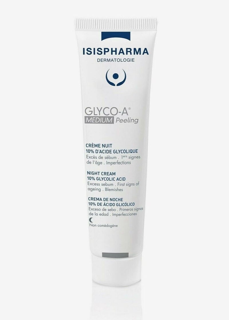 كريم الليل ISISPHARMA GLYCOA MEDIUM PEELING مع 12 حمض الجليكوليك للبشرة الدهنية والمختلطة والمعرضة للبقع يضيء ويعطي مظهرًا غير لامع وينعم لون البشرة صنع في فرنسا