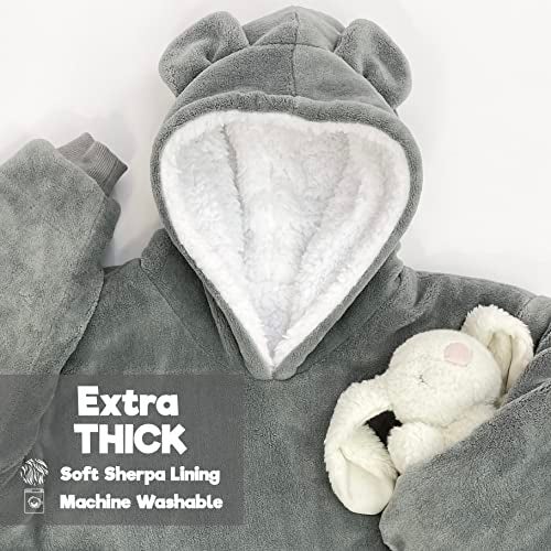 The Big Softy Wearable Blanket Kids 3-10yr, Fun Animal Kids Blanket Hoodie, Hooded Sherpa Fleece Sweatshirt, Oversized Comfy Hoodie for Boys, Girls, Toddlers (Blue Shark) - Image 4