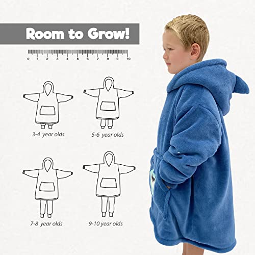 The Big Softy Wearable Blanket Kids 3-10yr, Fun Animal Kids Blanket Hoodie, Hooded Sherpa Fleece Sweatshirt, Oversized Comfy Hoodie for Boys, Girls, Toddlers (Blue Shark) - Image 3