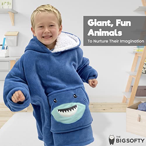 The Big Softy Wearable Blanket Kids 3-10yr, Fun Animal Kids Blanket Hoodie, Hooded Sherpa Fleece Sweatshirt, Oversized Comfy Hoodie for Boys, Girls, Toddlers (Blue Shark) - Image 2