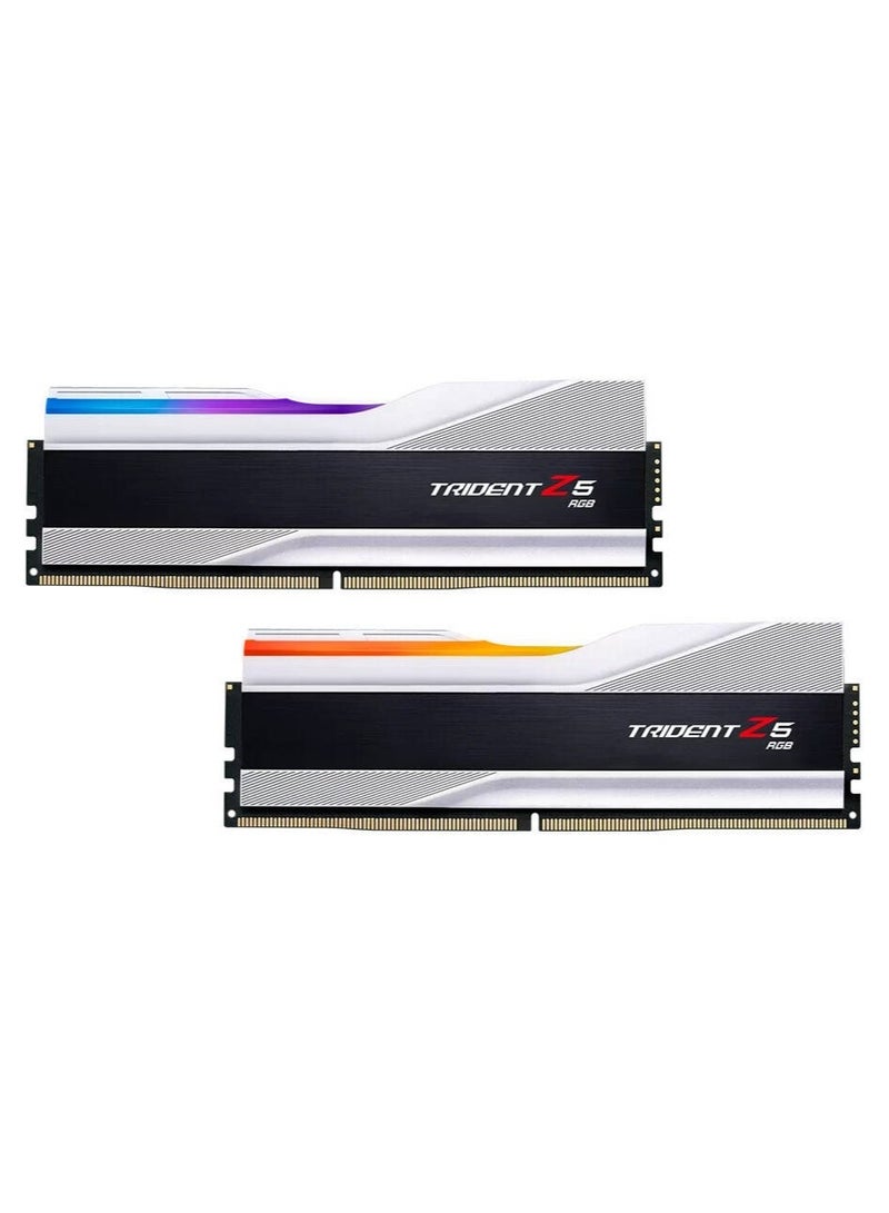 G.Skill Trident Z5 RGB 32GB (2x16GB) DDR5 6400MHz CL32 Desktop Memory Kit, Intel XMP 3.0, 1.40V, Aluminum Heatspreader, Dual Channel, RGB Lighting, Metallic Silver | F5-6400J3239G16GX2-TZ5RS - Image 1