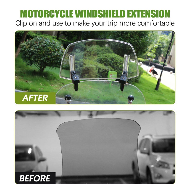 PACEWALKER Universal Motorcycle Windshield Extension Motorcycle Wind Deflector Adjustable Clip-on Windscreen Visor Fit for Most Motorcycle Scooter Dirt Bikes (Transparent) - Image 2