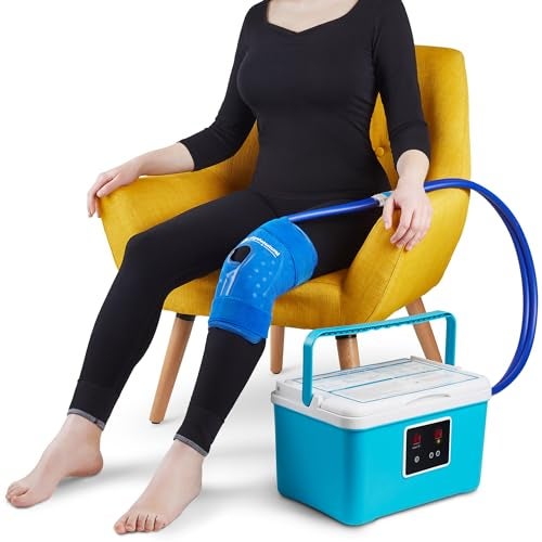 PhysioNatural Cold Therapy Machine Cryotherapy Freeze Kit System for PostSurgery Care ACL MCL Swelling Sprains and Other Injuries Wearable Adjustable Knee Pad Cooler Pump with Digital Timer 