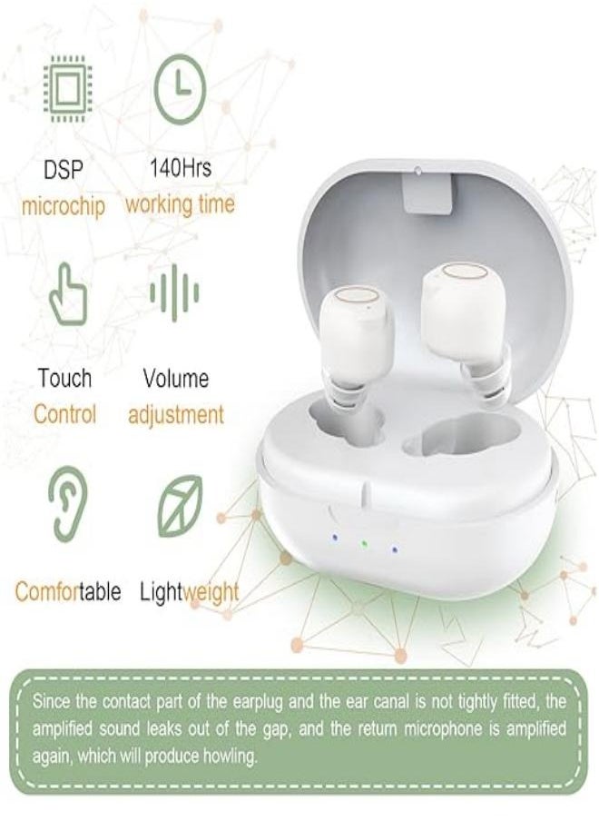 Hearing aid hearing aid amplifier for the elderly and adults, mini invisible hearing aid, long-lasting sound amplifier (white)