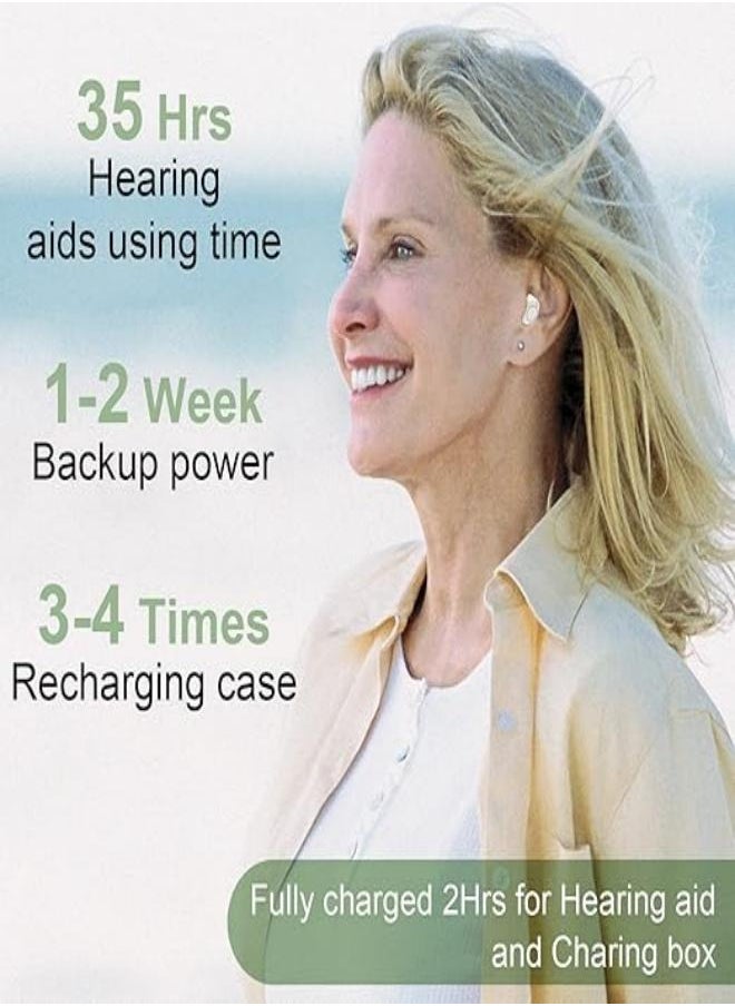 Hearing aid hearing aid amplifier for the elderly and adults, mini invisible hearing aid, long-lasting sound amplifier (white)