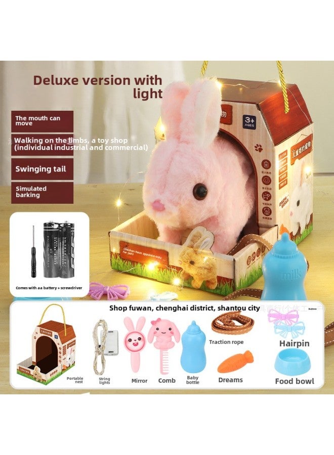 Children's Toy Rabbit Walking Can Call Baby Electric Plush Pet Can Make A Sound Boy Girl Pet Play House-Colour:Pink Rabbit + Standard Rabbit Nest + Lighting-Specification:Aa Battery X2+screwdriver - Image 5