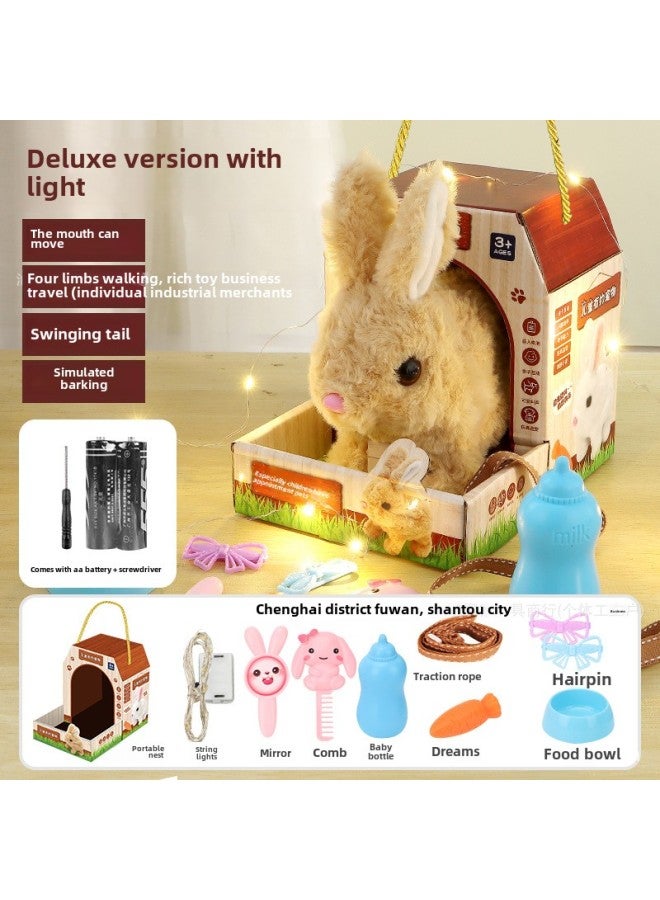 Children's Toy Rabbit Walking Can Call Baby Electric Plush Pet Can Make A Sound Boy Girl Pet Play House-Colour:Pink Rabbit + Standard Rabbit Nest + Lighting-Specification:Aa Battery X2+screwdriver - Image 3