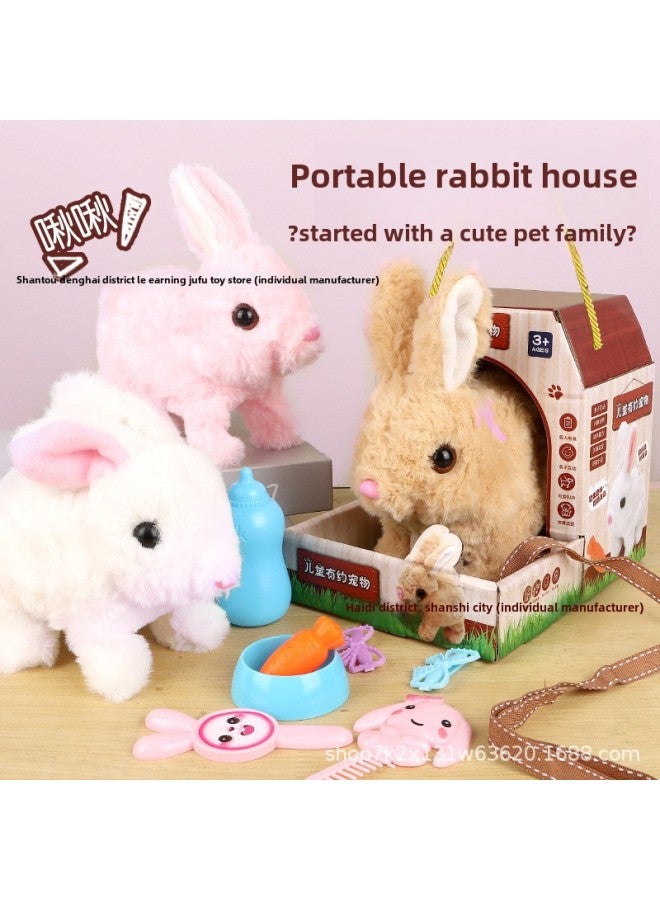 Children's Toy Rabbit Walking Can Call Baby Electric Plush Pet Can Make A Sound Boy Girl Pet Play House-Colour:Pink Rabbit + Standard Rabbit Nest + Lighting-Specification:Aa Battery X2+screwdriver - Image 2