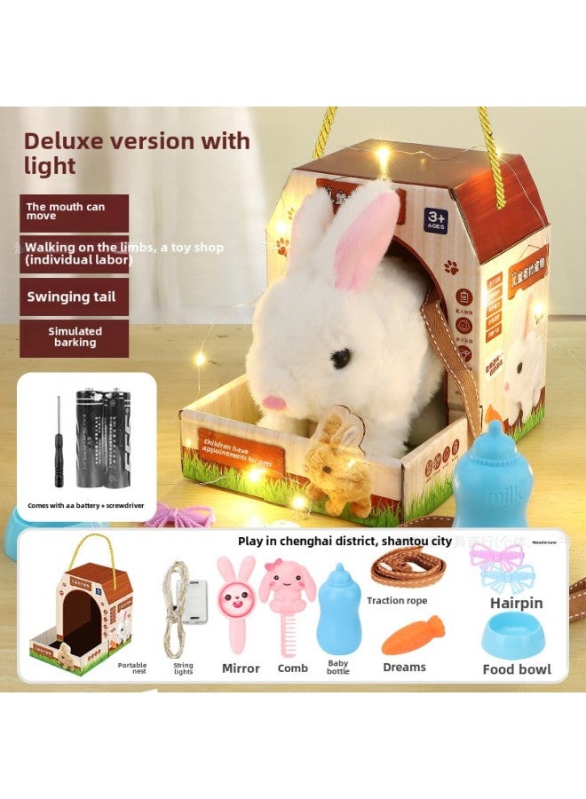 Children's Toy Rabbit Walking Can Call Baby Electric Plush Pet Can Make A Sound Boy Girl Pet Play House-Colour:Pink Rabbit + Standard Rabbit Nest + Lighting-Specification:Aa Battery X2+screwdriver - Image 4