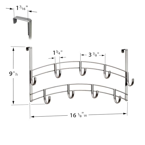 LYNK Professional® Home™ Over Door Hooks Rack - 9 Hook Over Door Hanger - Over Door Towel Rack - Hanging Towels or Clothes - Bathroom, Bedroom or Laundry Room - Lifetime Ltd. Warranty - Platinum - Image 4