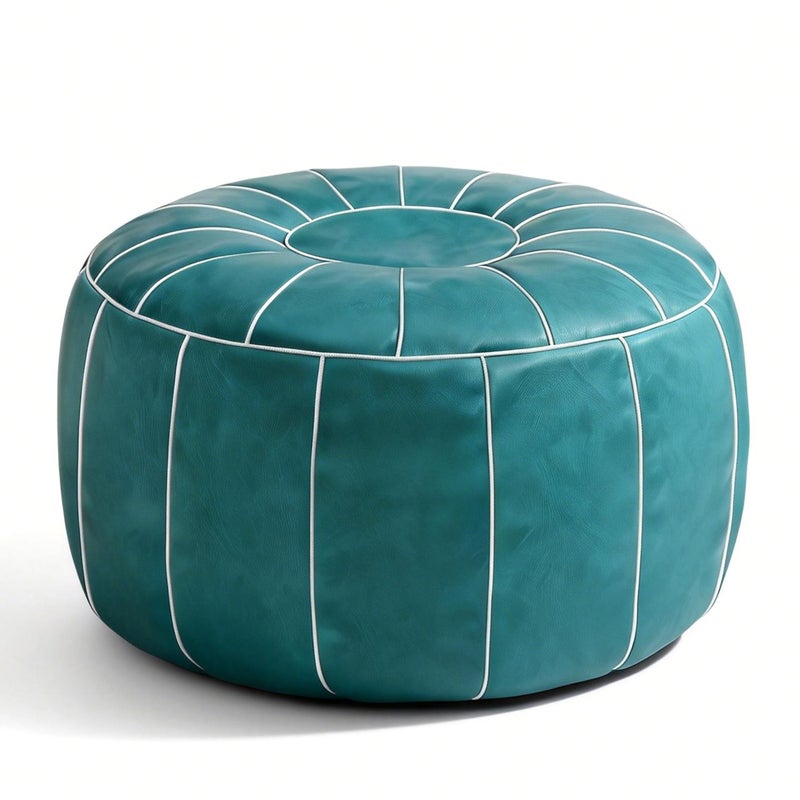 Thgonwid Unstuffed Moroccan Storage Pouf Foot Stool Ottoman Seat Handmade Faux Leather Bean Bag Floor Chair Foot Rest for Living Room, Bedroom or Balcony (Teal Blue) - Image 1