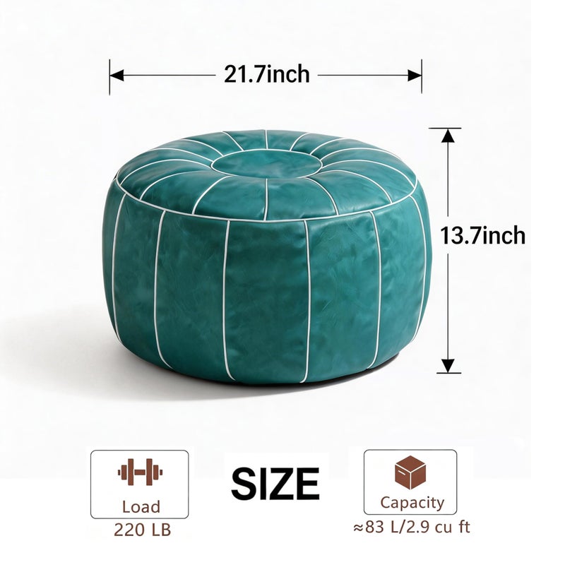 Thgonwid Unstuffed Moroccan Storage Pouf Foot Stool Ottoman Seat Handmade Faux Leather Bean Bag Floor Chair Foot Rest for Living Room, Bedroom or Balcony (Teal Blue) - Image 3