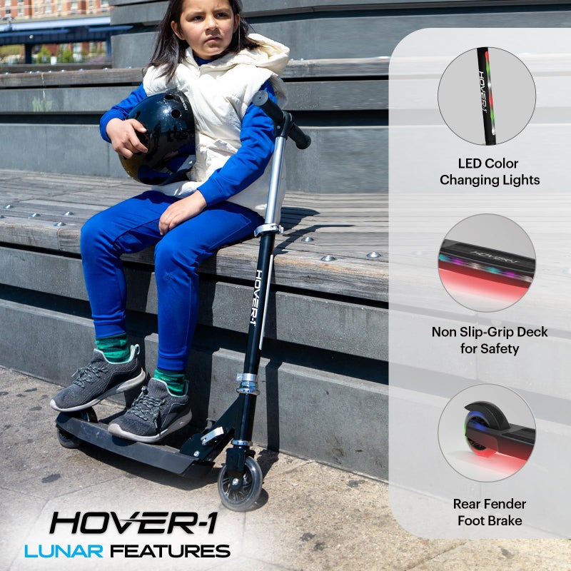 Hover-1 Lunar Kids Folding Kick Scooter with Color-Changing LED Light Up Wheels, Foot Brake, Adjustable Height Handle, and Light Weight Design - Image 3